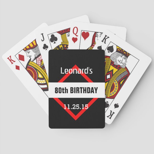 Jeu De Cartes 80th Birthday Black with Red Frame Custom A60 (dos)