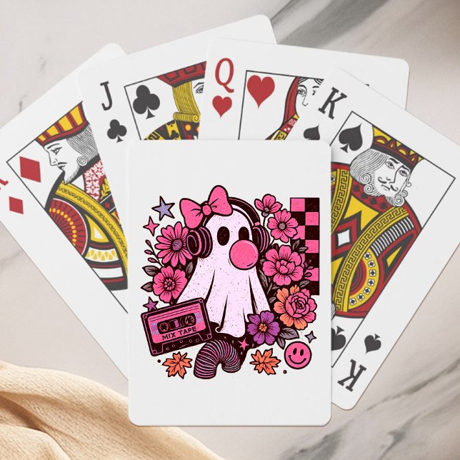 Jeu De Cartes 90s Bubblegum esthétique Rétro Fille Fantôme Hallo (This ghost girl design mixes 90s aesthetic nostalgia with playful Halloween charm.)