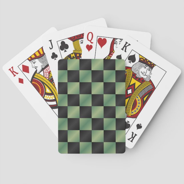 Jeu De Cartes À damiers moderne vert olive noir dégradé (dos)