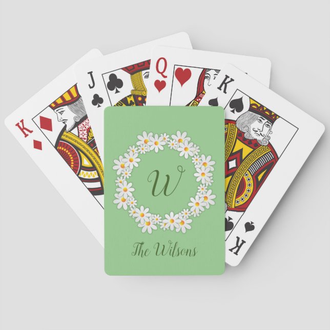Jeu de cartes à monogramme fleuri Daisy (dos)