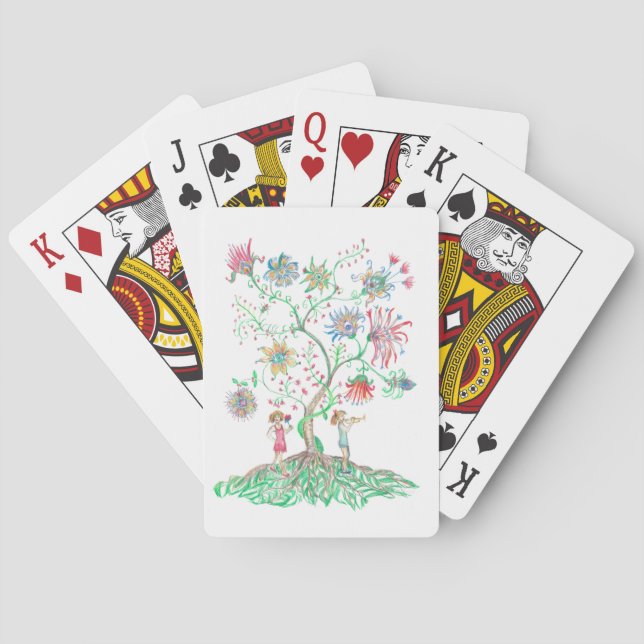 Jeu De Cartes A vibrant drawing depicts a fantasy tree (dos)