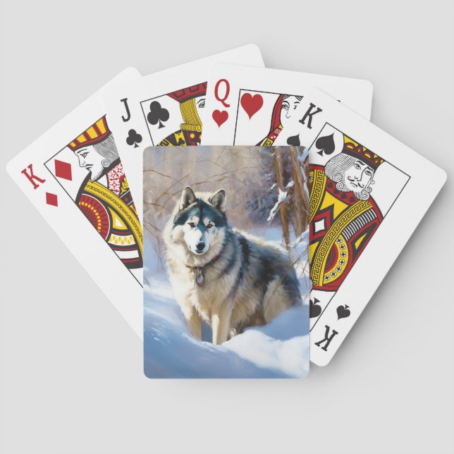 Jeu De Cartes Aaskan Malamute Laisser Il Neige Noël (dos)