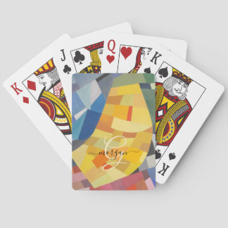 Jeu De Cartes Abstract Art, Gold Monogram, Black Script Name