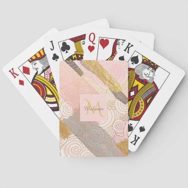 Jeu De Cartes Abstract Gold Stripes and Pink Swirls Personalised (dos)
