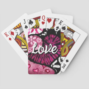 Jeu De Cartes Abstrait coeur d'amour rose Floral Pois noir