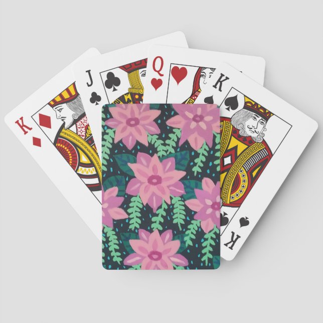 Jeu De Cartes Abstrait de fleurs rose et verte (dos)