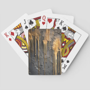 Jeu De Cartes Abstrait Moderne Noir et Coulures d'Or Métallisé