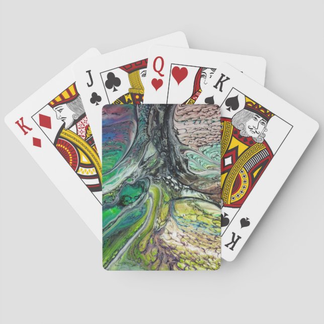 Jeu De Cartes Abstrait verts et bleus d'arbre sauvage (dos)