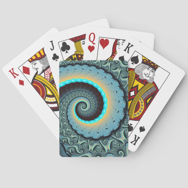 Jeu De Cartes Abstraite spirale d'art fractal bleu turquoise ora (dos)