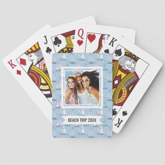 Jeu De Cartes Add Your Name | Cute Sailboat Pattern | Monogram (dos)