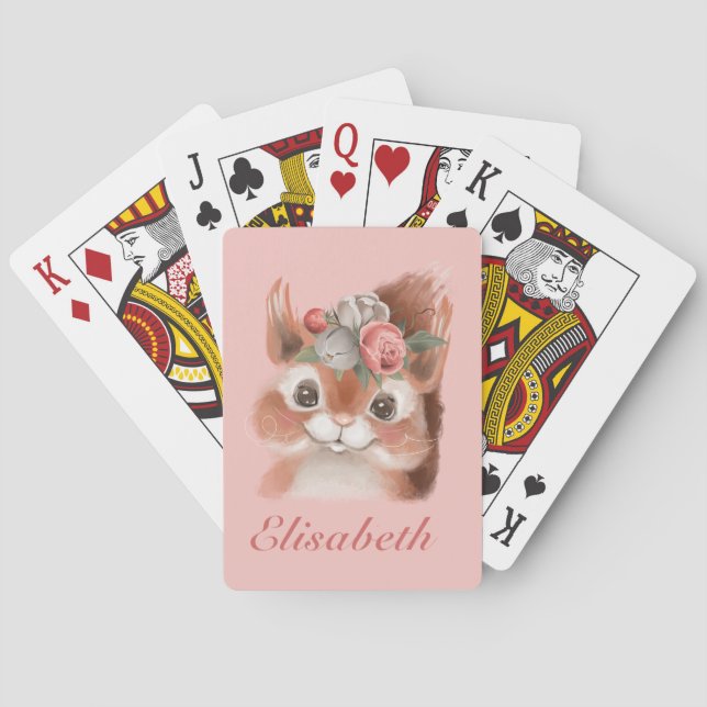Jeu De Cartes Adorable Écureuil Floral Rose (dos)