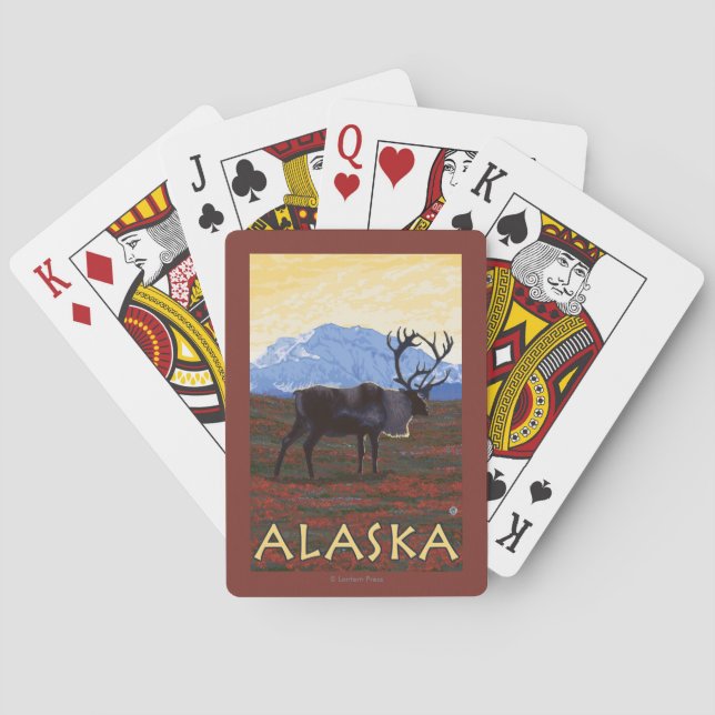 Jeu De Cartes Affiche de Vintage voyage d'AlaskaCaribou (dos)