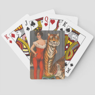 Jeu De Cartes Affiche vintage De Cirque De Femme Avec Six Tigres