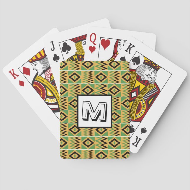 Jeu De Cartes Africain Kente Monogram Green Classic Playing Card (dos)