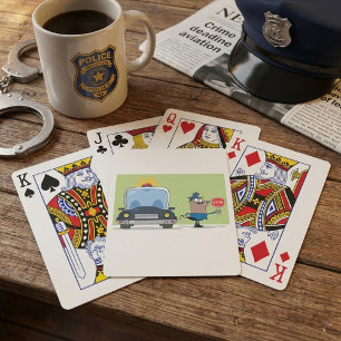 Jeu De Cartes Agent de police de dessin animé tenant un panneau 