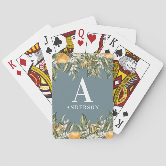 Jeu De Cartes Agrumes rustiques bleu floral moderne (dos)