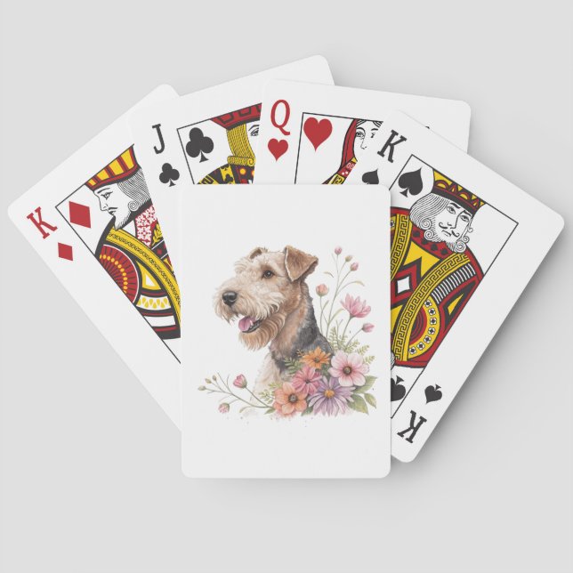 Jeu De Cartes Airedale Terrier avec des fleurs (dos)