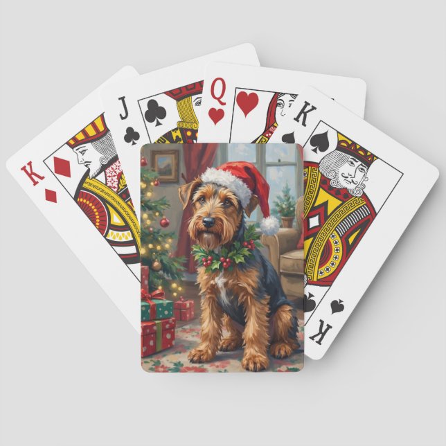 Jeu De Cartes Airedale Terrier Santa Hat Christmas Fun Art (dos)