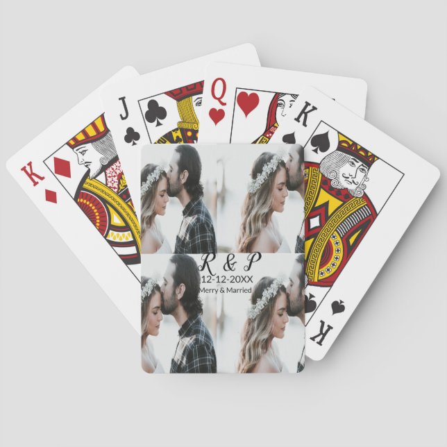 Jeu De Cartes Ajouter couple photo merisier marié ajouter date a (dos)