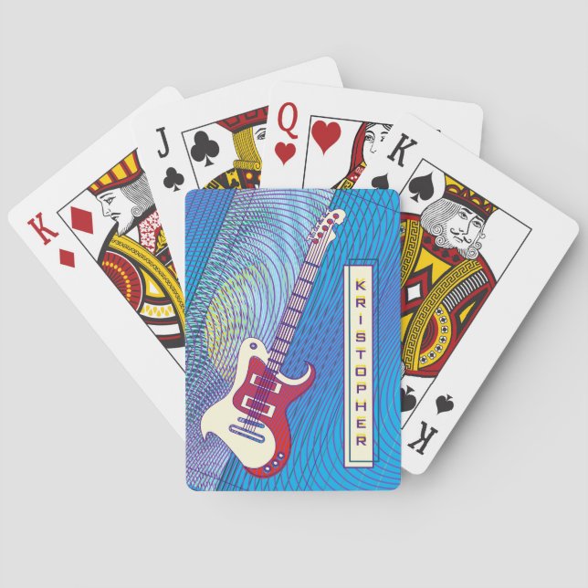 Jeu De Cartes Ajouter un nom Cool moderne Rouge et bleu Guitare  (dos)