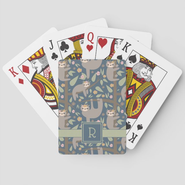Jeu De Cartes Ajouter votre initiale | Motif de fentes florales  (dos)