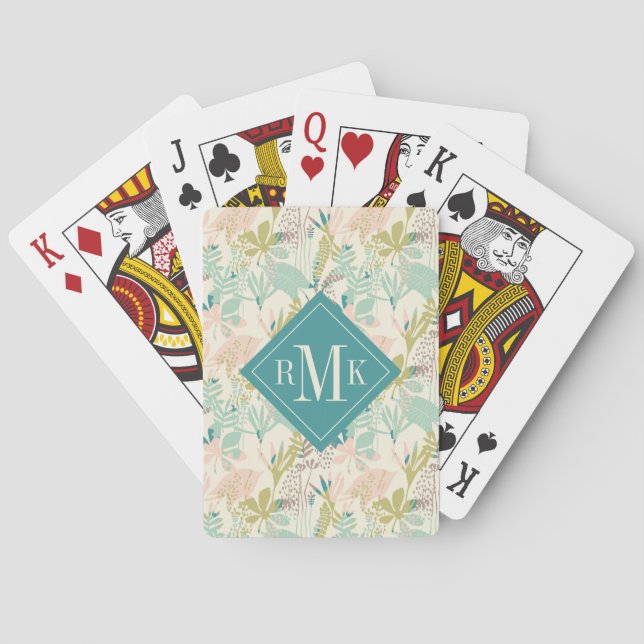 Jeu De Cartes Ajouter votre monogramme | Modèle floral moderne (dos)