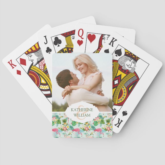 Jeu De Cartes Ajouter votre nom | Fleurs Et Oiseaux Tropicaux (dos)