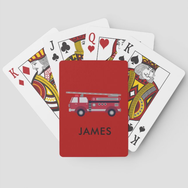 Jeu De Cartes Ajouter votre nom Red Fire truck Personnalisé (dos)