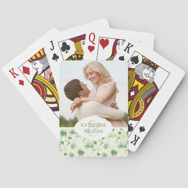 Jeu De Cartes Ajoutez votre motif | vert nommé de palmier (dos)