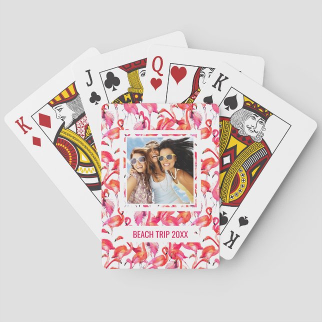 Jeu De Cartes Ajoutez votre nom | Flamant rose Aquarelle En Aqua (dos)