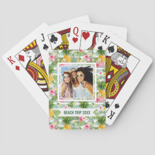 Jeu De Cartes Ajoutez votre nom   Fleurs et ananas Turquoises