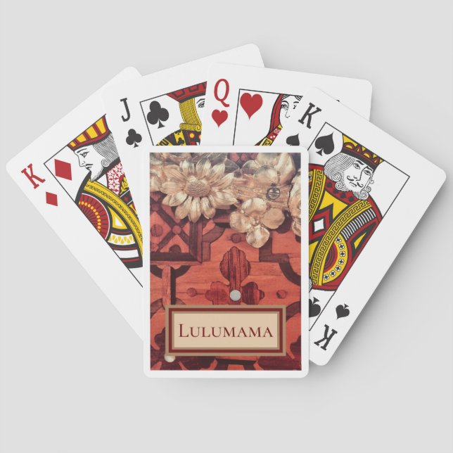 Jeu De Cartes AJOUTEZ VOTRE NOM Image dorée en bois incrusté, (dos)