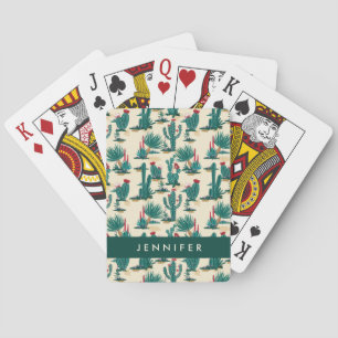 Jeu De Cartes Ajoutez votre nom   Motif de cactus vert et rouge