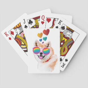 Jeu De Cartes Akita Chien avec Coeurs Saint Valentin