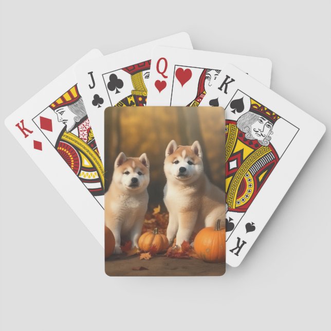 Jeu De Cartes Akita Puppy Citrouille d'automne (dos)