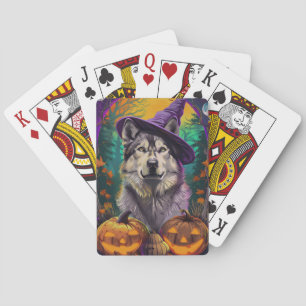 Jeu De Cartes Alaskan Malamute Halloween sorcière et Citrouille