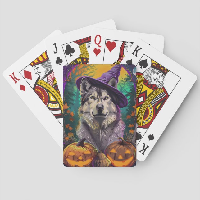 Jeu De Cartes Alaskan Malamute Halloween sorcière et Citrouille (dos)