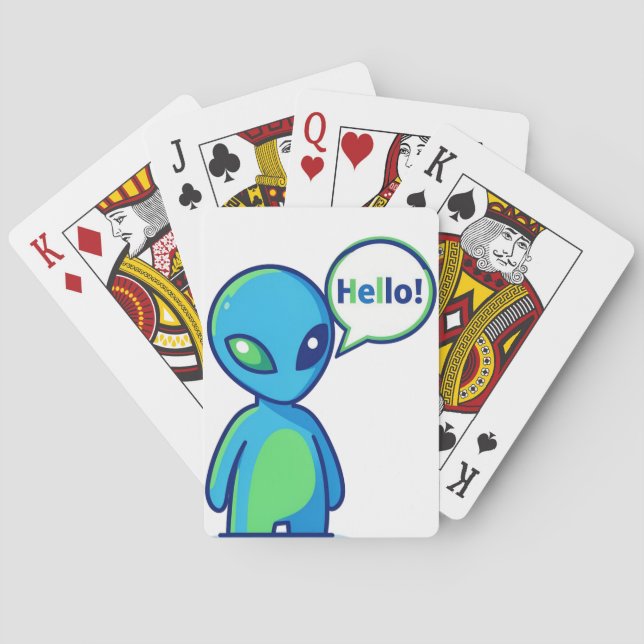 Jeu De Cartes Alien bleu mignon disant bonjour (dos)