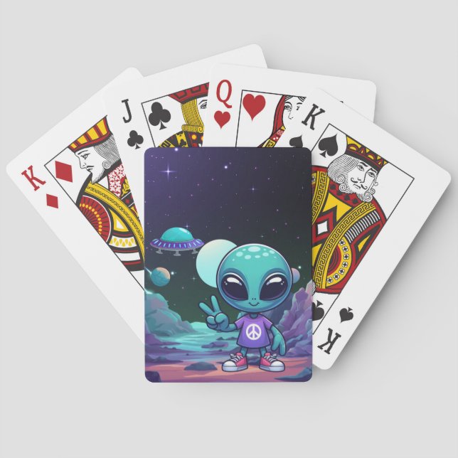 Jeu De Cartes Alien de paix mignon et vaisseau spatial (dos)