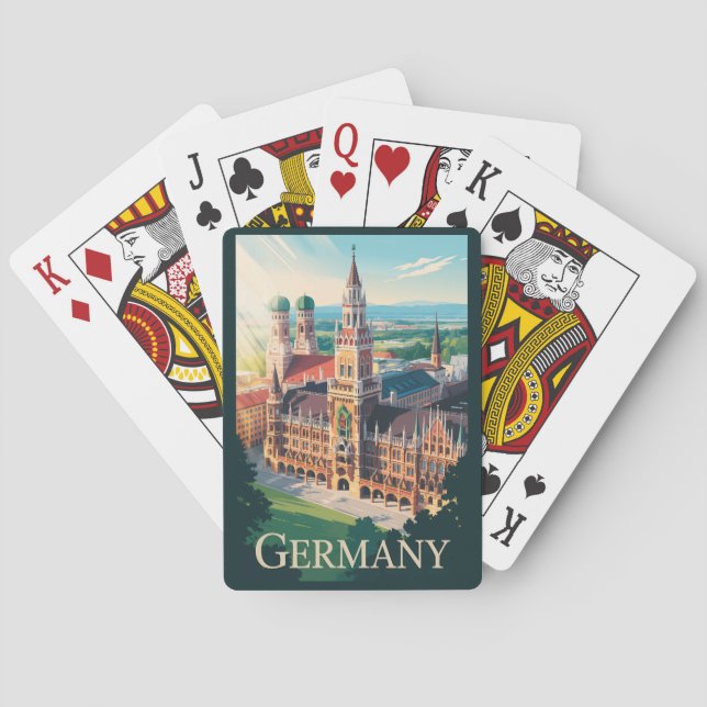 Jeu De Cartes Allemagne Munich Illustration Voyage Art Vintage (dos)