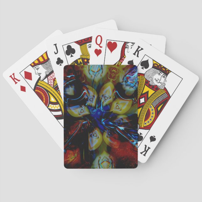 Jeu De Cartes amandes Abstraites sous vitre foncé déformé (dos)