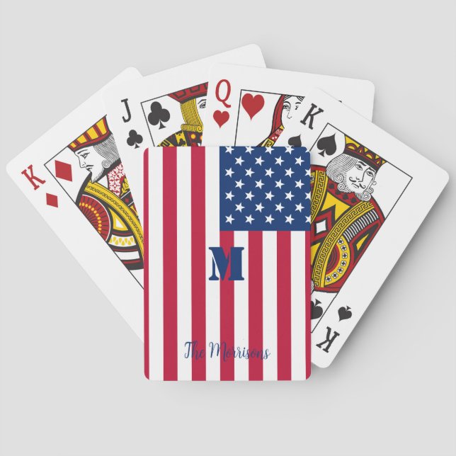 Jeu De Cartes American Flag Monogramme Nom de famille (dos)