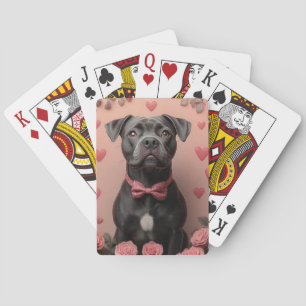 Jeu De Cartes American Staffordshire avec Roses - Saint-Valentin
