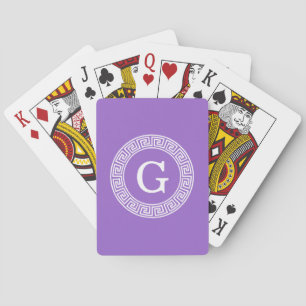 Jeu De Cartes Améthyste Wht Cadre Rnd Clé Grecque Monogramme Ini