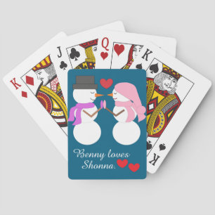 Jeu De Cartes Amour & Bonshommes de neige :  Bleu de mer profond
