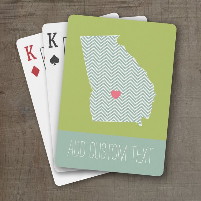 Jeu De Cartes Amour de Géorgie avec cœur et texte personnalisés (Personalized Playing Cards with a State Map, Movable Heart and Name)