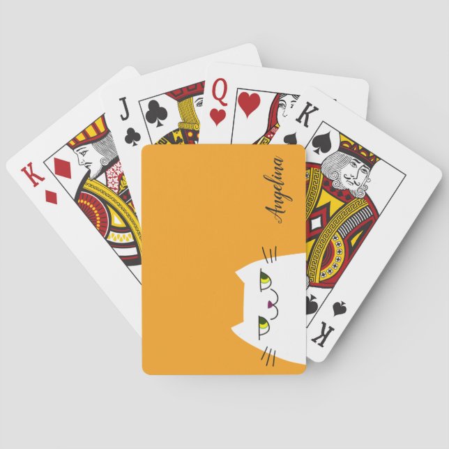 Jeu De Cartes Amusant Chat Blanc Moderne Mango Mojito Monogramme (dos)