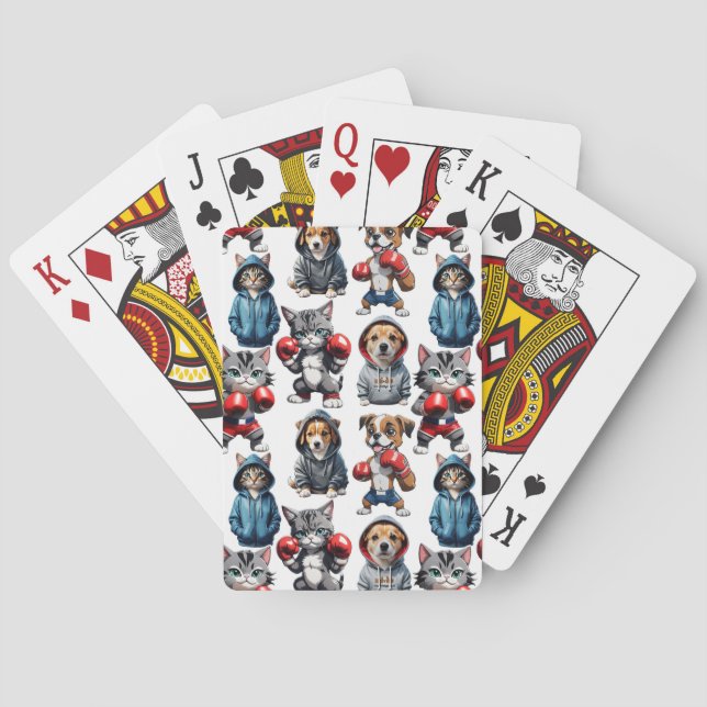 Jeu De Cartes Amusante Boxe Chat Chien Motif Design (dos)
