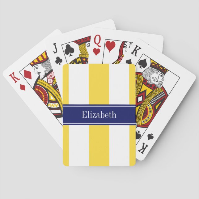 Jeu De Cartes Ananas Blanc XL Rayures, Navy 5c Nom Monogramme (dos)