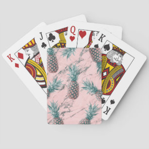 Jeu De Cartes Ananas et marbre rose en spirale, chic tropical mo